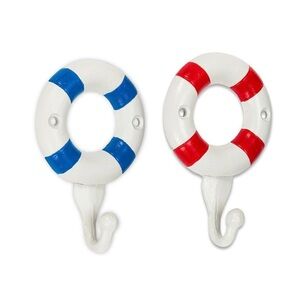 Set of 2 Nautical Life Ring Wall Hooks Coastal Beach Decor